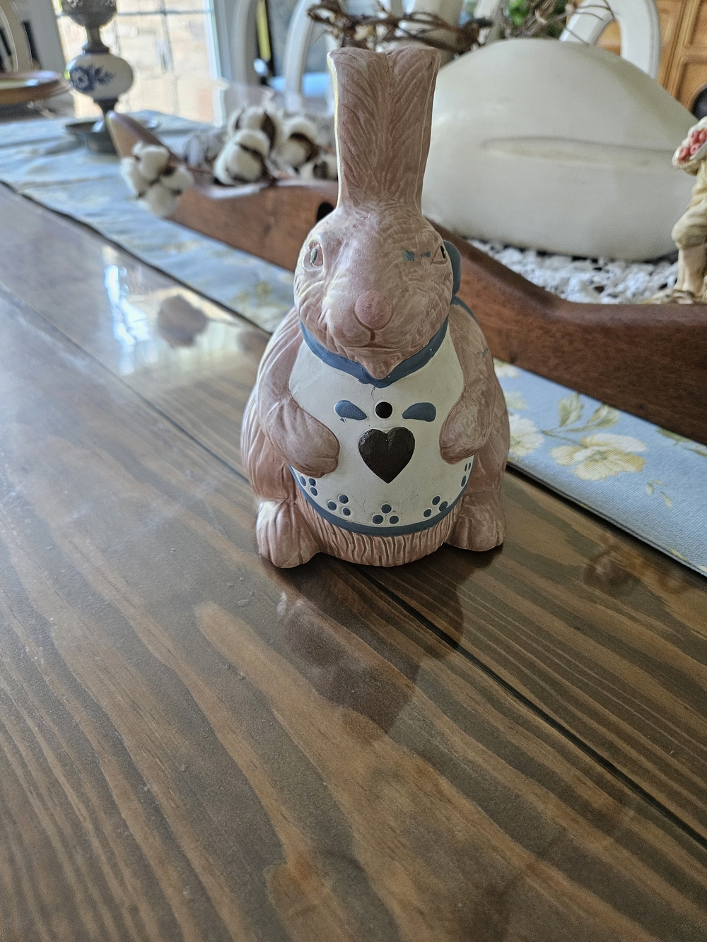 Decorative Pink Bunny Figurine with Blue Accent - Pets Small Pets
